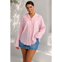 Madmext Pembe Çizgi Desenli Rahat Kesim Kadın Gömlek Mg2741