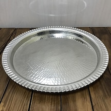 Dövme Bakır Çirtikli Fırın Tepsisi 35 cm Gümüş