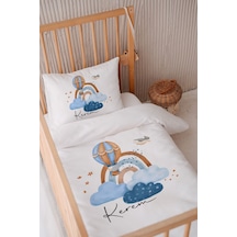 %100 Pamuk Saten Isme Özel Isimli 100x150 Bebek Yatak Nevresim Seti Bulutlar Ve Mavi Balon