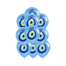 12 İnç Nazar Boncuklu Açık Mavi Maşallah Balon 10 Adet Açık Mavi