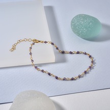 14 Ayar Altın Kaplama Amethyst Doğal Taşlı El Yapımı Gümüş Bileklik - Cbs00122 Altın