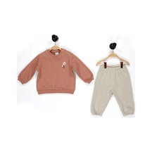 Kidaxi Nakış Detaylı 3 İplik İkili Camel Bebe Takımı Camel