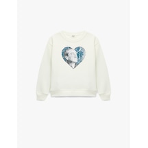 Koton Atatürk Baskılı Uzun Kollu Bisiklet Yaka Pullu Payetli Sweatshirt Ekru 6wkg10426ak Ekru