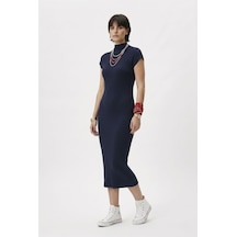Neden Tekstil Modern Fit Sıfır Kol Yarım Balıkçı Yaka Triko Elbise - Lacivert