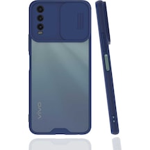 Kilifone - Vivo Uyumlu Y20 - Kılıf Slayt Sürgülü Arkası Buzlu Lensi Kapak - Lacivert