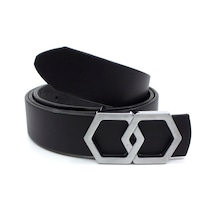 Trend Deri Unisex Siyah Gümüş Tokalı Kemer (486301775)