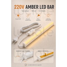 220v Amber Led Bar 100 Cm Fişli Anahtarlı Yapışkanlı Tezgah Altı Dolap İçi Aydınlatma