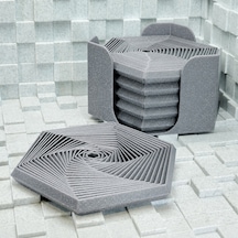 3d Baskı Super Fidget Coaster Seti - Altıgen Desenli Bardak Altlığı Ve Tutucu-gri Diğer