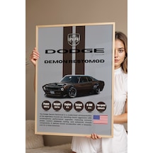 Dodge Demon Restomod Araba Tablosu - Teknik Özellikli Otomobil Poster - Çerçeveli Duvar Dekoru Kayın