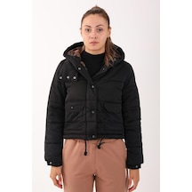 Maraton Sportswear Regular Kadın Kapşonlu Uzun Kol Basic Siyah Mont 21288-siyah Siyah
