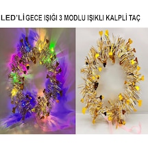 Mey İthalat Kalp Püsküllü Gece Parıltısı 3 Modlu Led'li Işıklı Taç Altın Renk