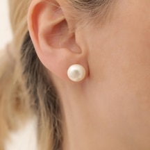 925 Ayar Gümüş Cream Tatlısu İncisi Çivi Küpe-11mm