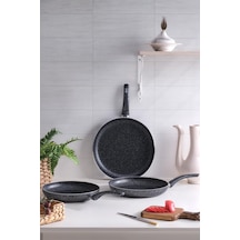 Sanat Tava Seti Granit Tek Kulplu Tava 24-26-28 Cm