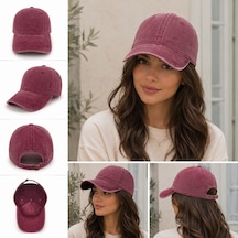 Bordo Unisex Yıkamalı Vintage Pamuklu Spor Şapka Ayarlanabilir Günlük Şapka