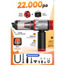 Tastech Matt Mcv22 Şarjlı Araç Süpürgesi Kırmızı 22.000pa Güçlü Vakumlu Mini El Süpürgesi Type-c Şarjlı 220w 0 - 250 Watt