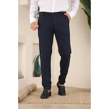 Classics Men Erkek Lacivert Renk Düz Kesim Kaliteli Esnek Likralı Bilek Boy Kumaş Pantolon-7102 Lacivert