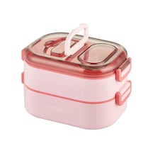 Vagonlife İki Kat Üç Bölme Paslanmaz Çelik Bento Lunch Box Yeni Nesil Sefer Tası Sos Kaseli Pembe 1000 ML Pembe