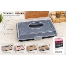 Borcam Taşıma Kabı, Şeffaf Kapaklı, Kilitli, 43x30x10 Cm, Kek, Börek Ve Pasta Taşımaya Uygun Açık Gri