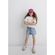 Mavi Baskılı Kırık Beyaz Kız Çocuk T-shirt M7610313-70057 Kırık Beyaz