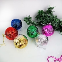 Tırtıklı Desen 8 Cm Karışık Renk Top 6'lı - Yılbaşı Süsü