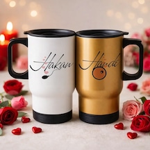 Bk Gift Kişiye Özel Sevgili Çift Tasarımlı 2li Kulplu Beyaz&gold Çelik Termos Mug 450 Ml -13, Sevgiliye Hediye, Sevgililer Günü Hediyesi Kobitmeyencom