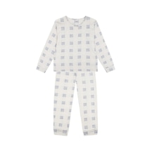 Antebies Organik Krem Ekose Çiçek Desenli Beli Lastikli Uzun Kollu Kız Çocuk Pijama Takımı