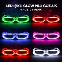 Mey İthalat Led Işıklı Glow Pilli Parti Gözlüğü - Glow Efektli 6 Adet 5 Renk