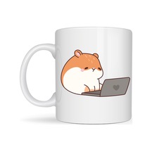 Laptoplu Hamster Desenli Porselen Kupa Model 112 Sevimli Çalışkan Hamster Tasarımlı Kahve Kupası , Ofis & Ev İçin Tatlı Hediye Diğer
