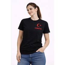 Wear Vexel Kadın Türkiye Ay Yıldız Baskılı Taraftar Forma T-shirt - Siyah Çok Renkli