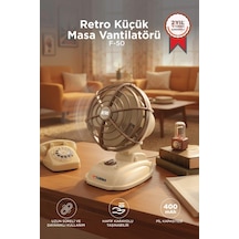 Şarjlı Masaüstü Vantilatör Vintage Retro Tasarım 400 Mah Taşınabilir Masa Fanı F50 Beyaz