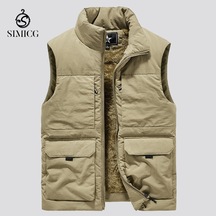 Kalın Polar Retro Çok Cepli Dik Yaka Erkek Yeleği... Haki