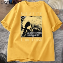 Flood Of Style Ben Çöp Japon Rakun Baskı T-shirt Harajuku Vintage Yüksek Kalite Pamuk Kısa Kollu Tişört Erke Sarı