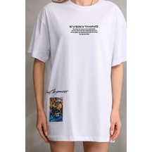 Baskılı Unisex Günlük Stil Beyaz Bulut Efektli Oversize Tişört