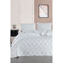 Enlora Home Kareli Saten Çok Amaçlı Örtü Tek Kişilik Beyaz