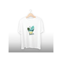 Beach Kalp Detaylı Unisex Tişört Beyaz