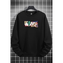 Macklin Unisex Kadın Erkek Marvel Avengers Baskılı Sıfır Yaka Sweatshirt Siyah Mck0671 Siyah