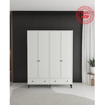 Irmak 4 Kapaklı Çekmeceli Gardırop - Tamamı Mdf Beyaz