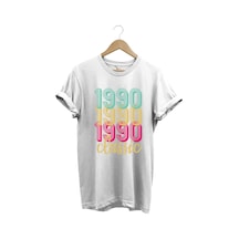 1990 Retro Vintage Classic Baskılı %100 Pamuk Regular Fit Unisex T-shirt Beyaz