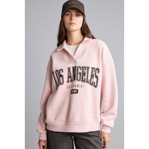 Defacto Regular Fıt Kaçık Yaka Baskılı Kalın Sweatshirt Kumaşı Sweatshirt I6215ax26wnpn38 Pembe-pn38