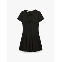 Koton Yuvarlak Yaka Fiyonk Bağlamalı Kısa Kollu Mini Kloş Elbise Siyah 6wak80021pw Siyah