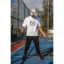 Tarzsokak Erkek Beyaz Be Unique Baskılı Oversize Bisiklet Yaka Kısa Kollu T-shirt