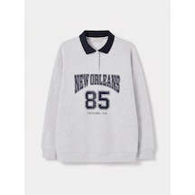 Lcw Modest Gri Baskılı Kadın Kalın Sweatshirt Tunik