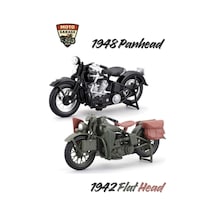 Maisto 1:18 Harley-davidson Klasik İkili Set - 1948 Panhead & 1942 Flathead Military Koleksiyonluk