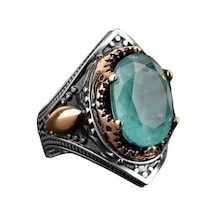 El Yapımı Vintage Erkek Yüzüğü - 925 Ayar Gümüş İle Üretilmiş Paraiba Taşı, Artisan Takı Gümüş