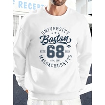 Startmore Üniversite Boston Massachusetts Baskılı Erkek Tişörtü Spor Bol Giysiler Yumuşak Rahat Kazakla Beyaz