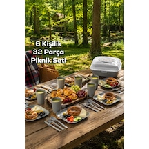 Porsima 0039 Karizma 32 Parça 6 Kişilik Pratik Taşınabilir Piknik Seti - Saklama Kutulu Piknik Sepeti Gri