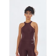 Sportempt Lesa Wear Çapraz Detaylı Basic Spor Crop Atlet Kahverengi