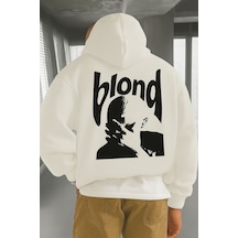 Benroma 3 İplik Penye Blond Baskılı Ünisex Kapüşonlu Sweat Beyaz