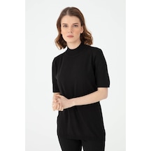 Desen Triko Kadın Yarım Balıkçı Bluz 02420345 Siyah