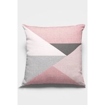 Pembe Geometrik Desenli Çift Taraflı Kırlent Kılıfı Krl390n11